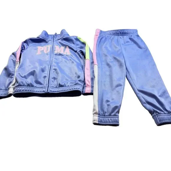 Puma Toddler Girl Matching Set Jacket And Pants Blue/Pink Tracksuit Full zip 3T - Picture 10 of 15